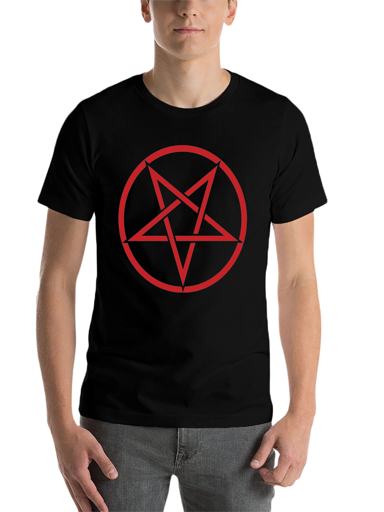 Black Red Pentagram Graphic Tee - Black Cotton Blend Shirt view 7