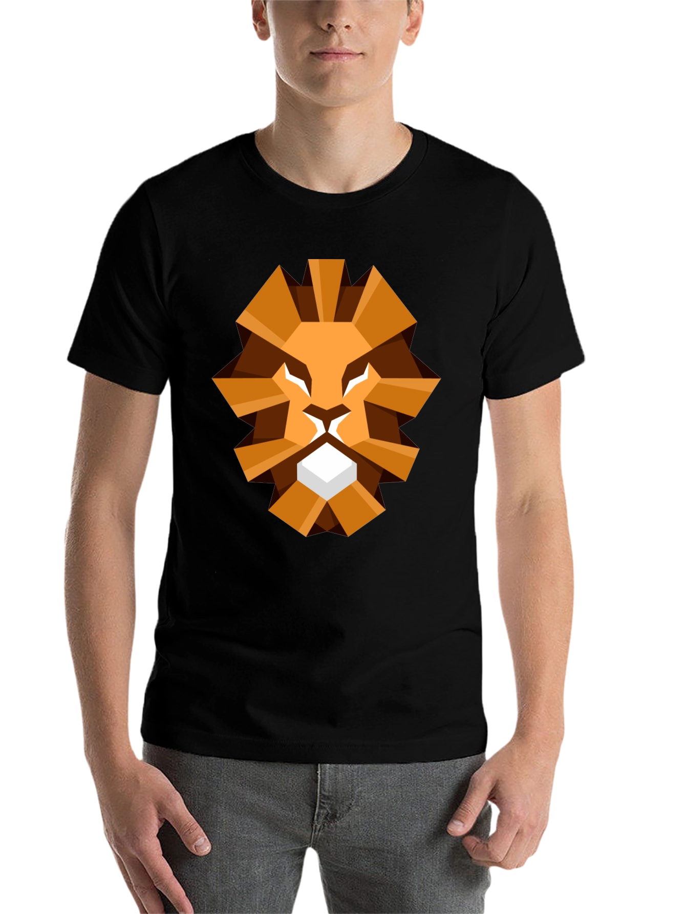 Black Geometric Lion Graphic Tee - Black T-Shirt view 7