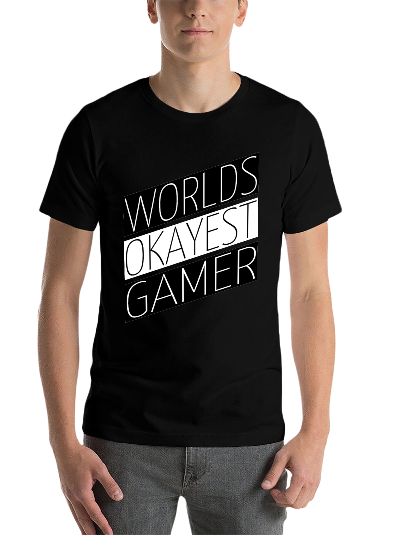 Black Worlds Okayest Gamer T-Shirt - Black Graphic Tee view 7