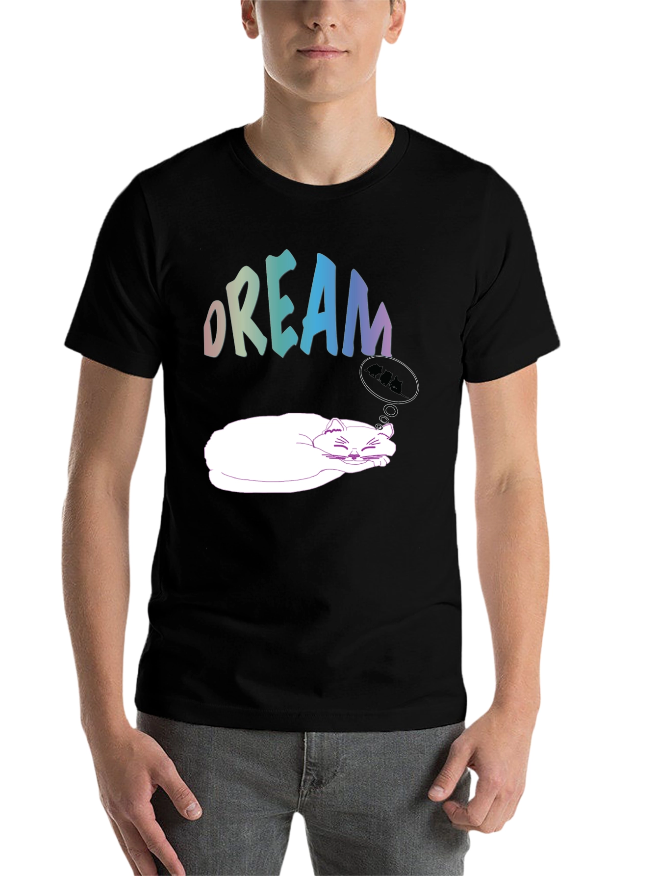 Black Dreaming Cat Graphic Tee - Soft Cotton Comfort view 7