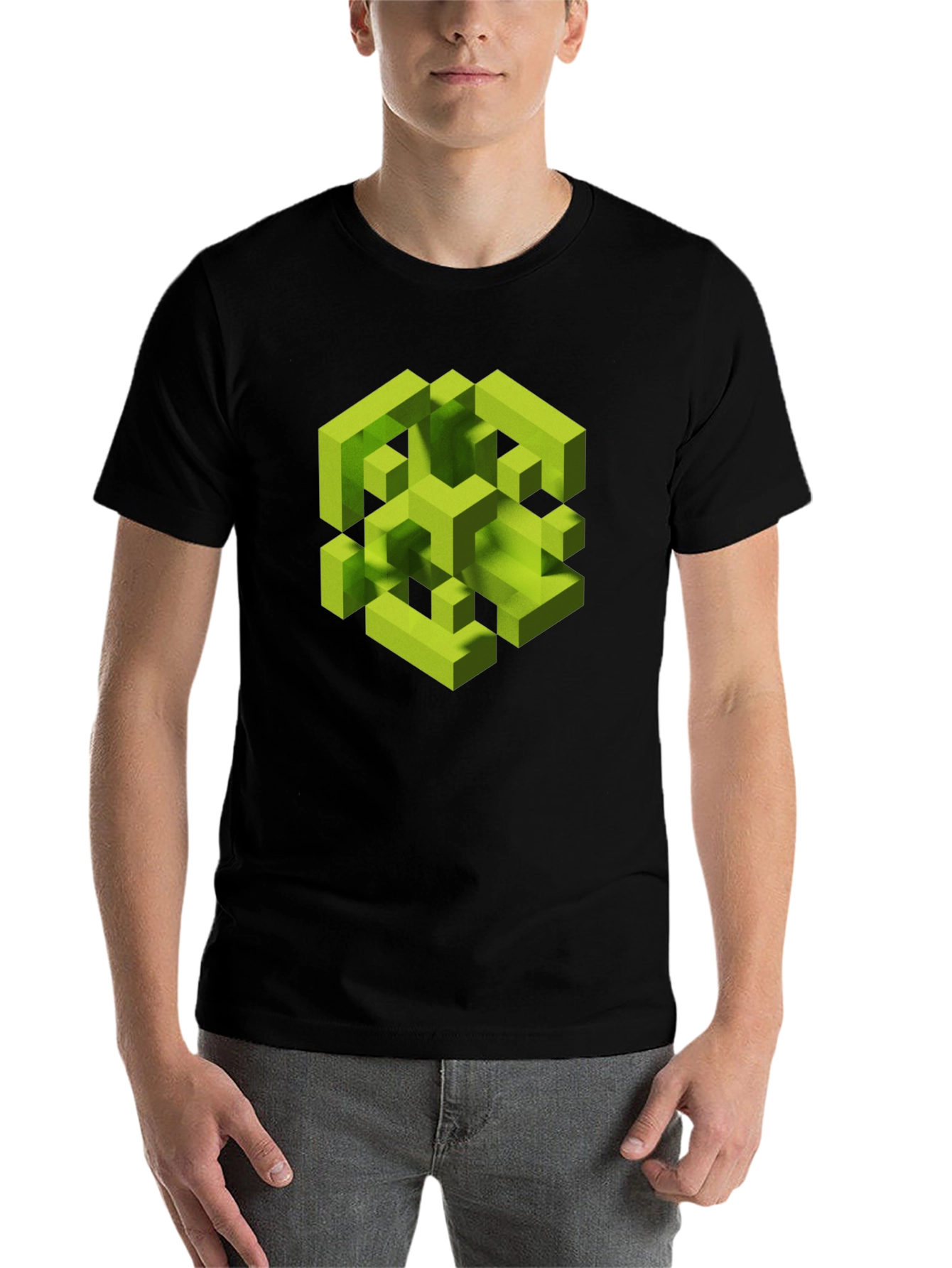 Black Abstract Geometric Cube Graphic Tee - Black view 7
