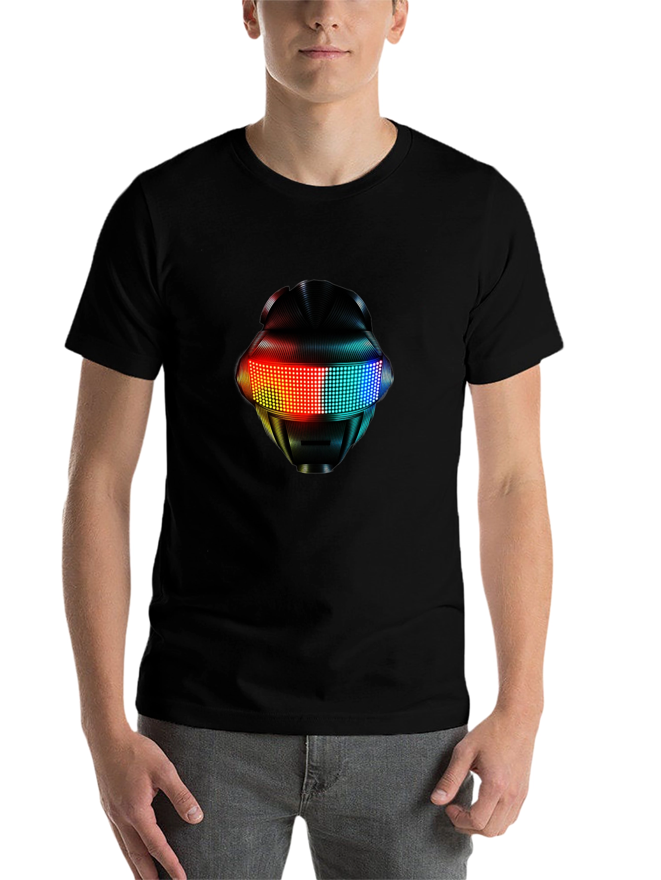 Black LED Robot Head Graphic Black T-Shirt view 7