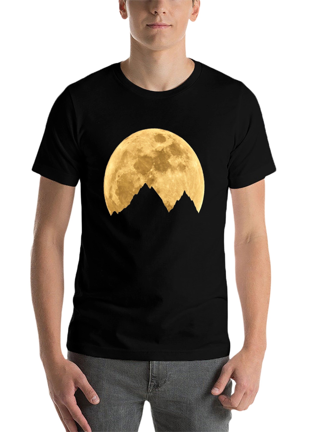 Black Moon Over Mountains Graphic Tee - Black Cotton Blend view 7
