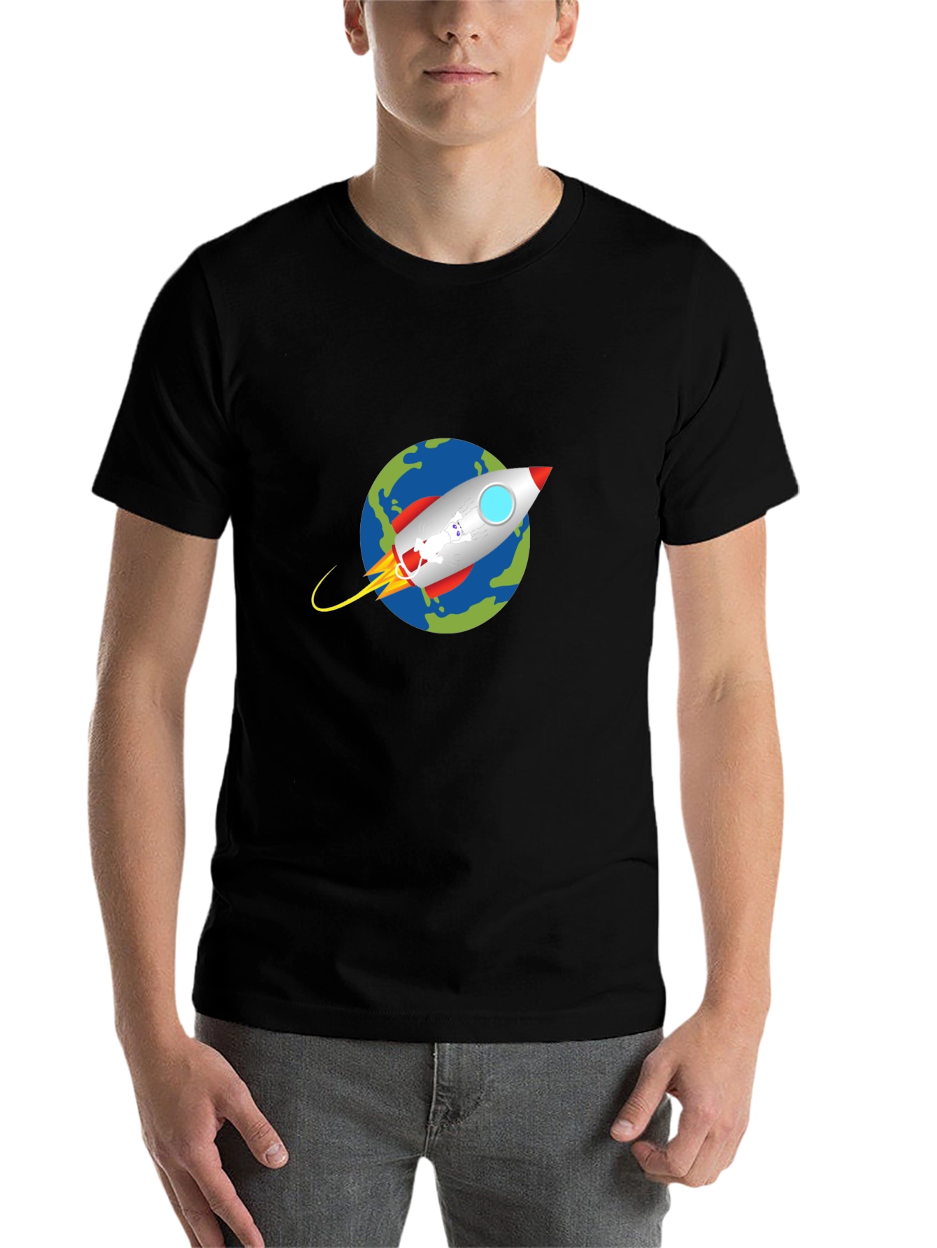 Black Rocket Earth Graphic Tee - Black Cotton Casual view 7