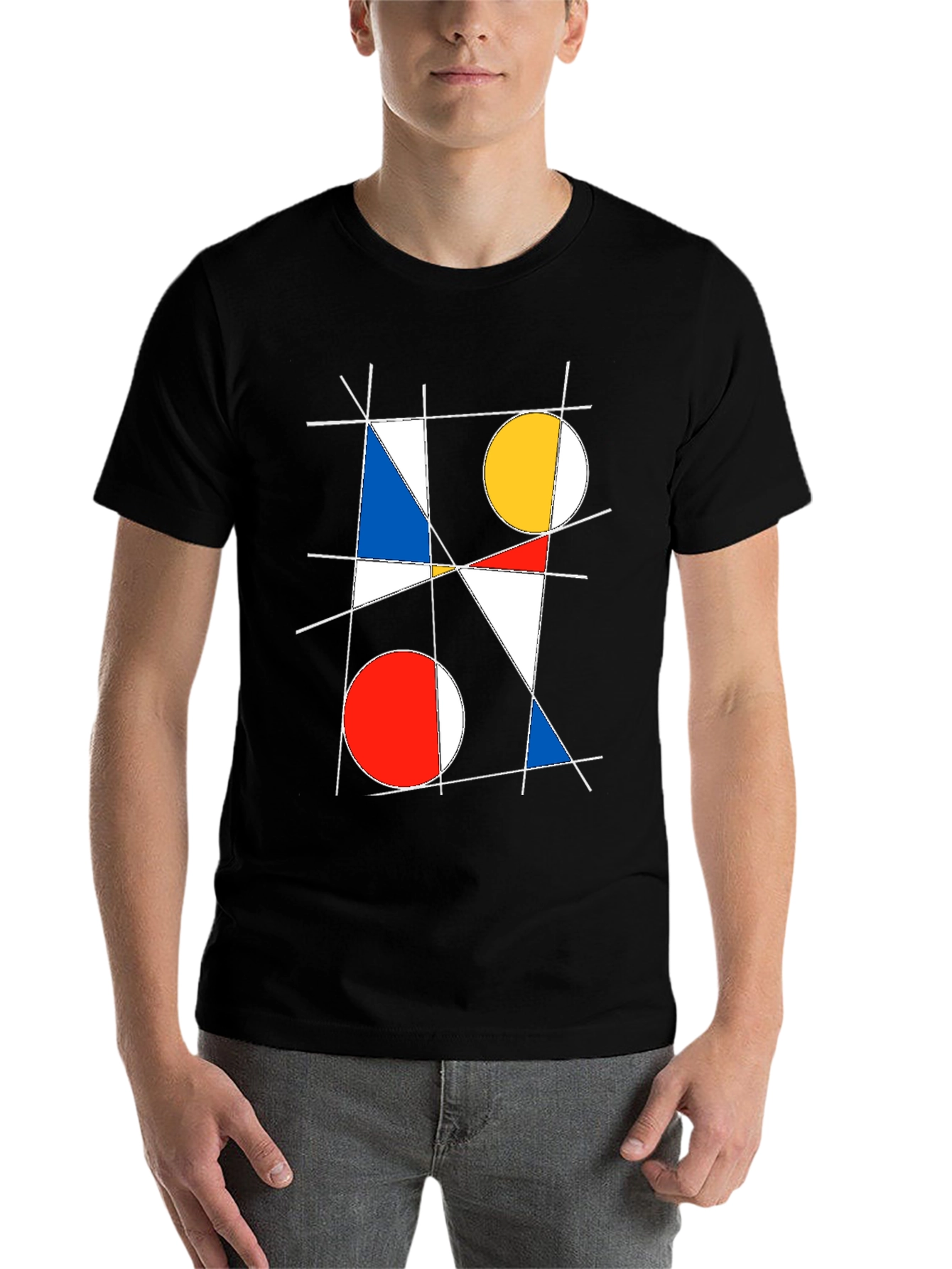 Black Geometric Abstract Art Graphic T-Shirt view 7