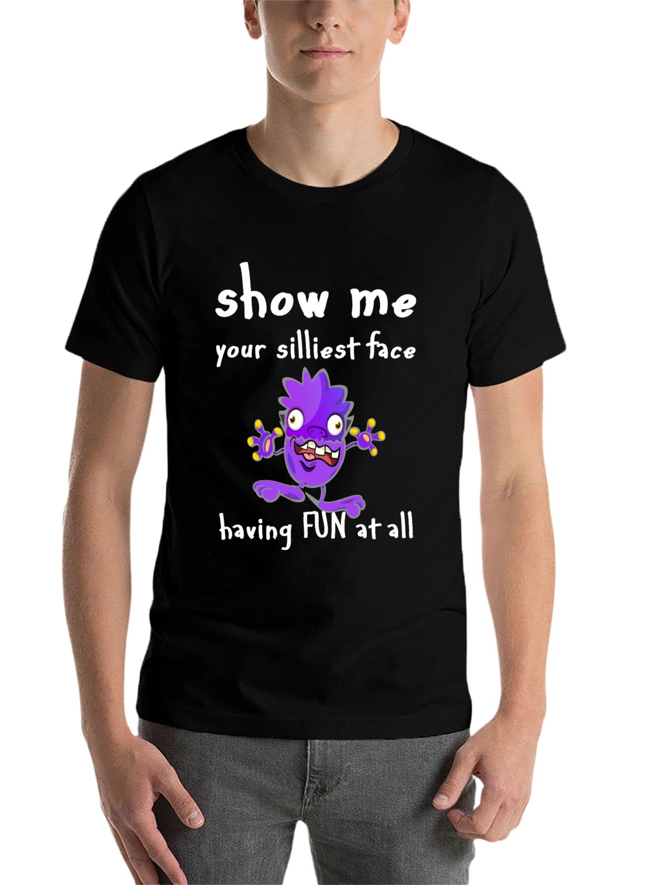 Black Show Me Your Silliest Face T-Shirt Funny Cartoon Monster view 7