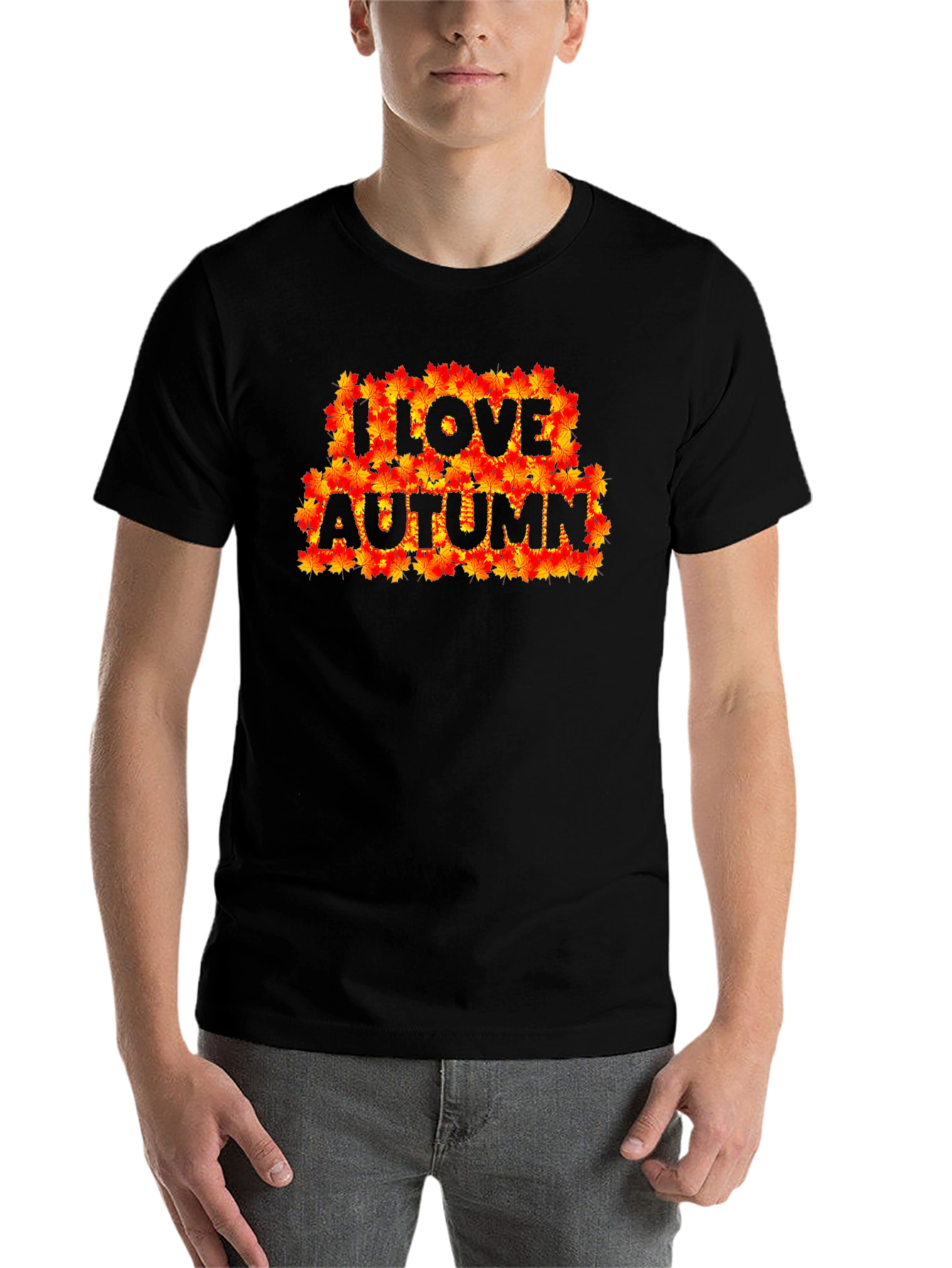 Black I Love Autumn Fall Leaves Black Graphic T-Shirt view 7