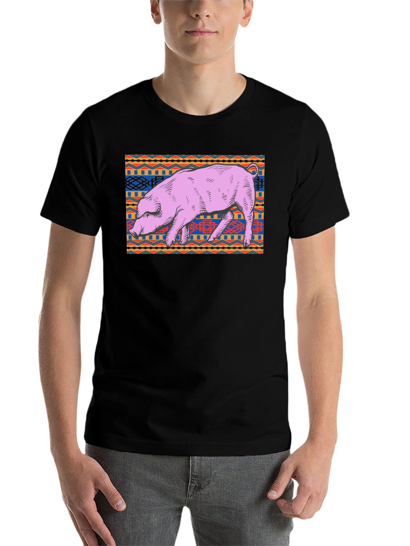 Black Pig Graphic Tee - Unique Tribal Pattern, Casual Cotton Shirt view 7