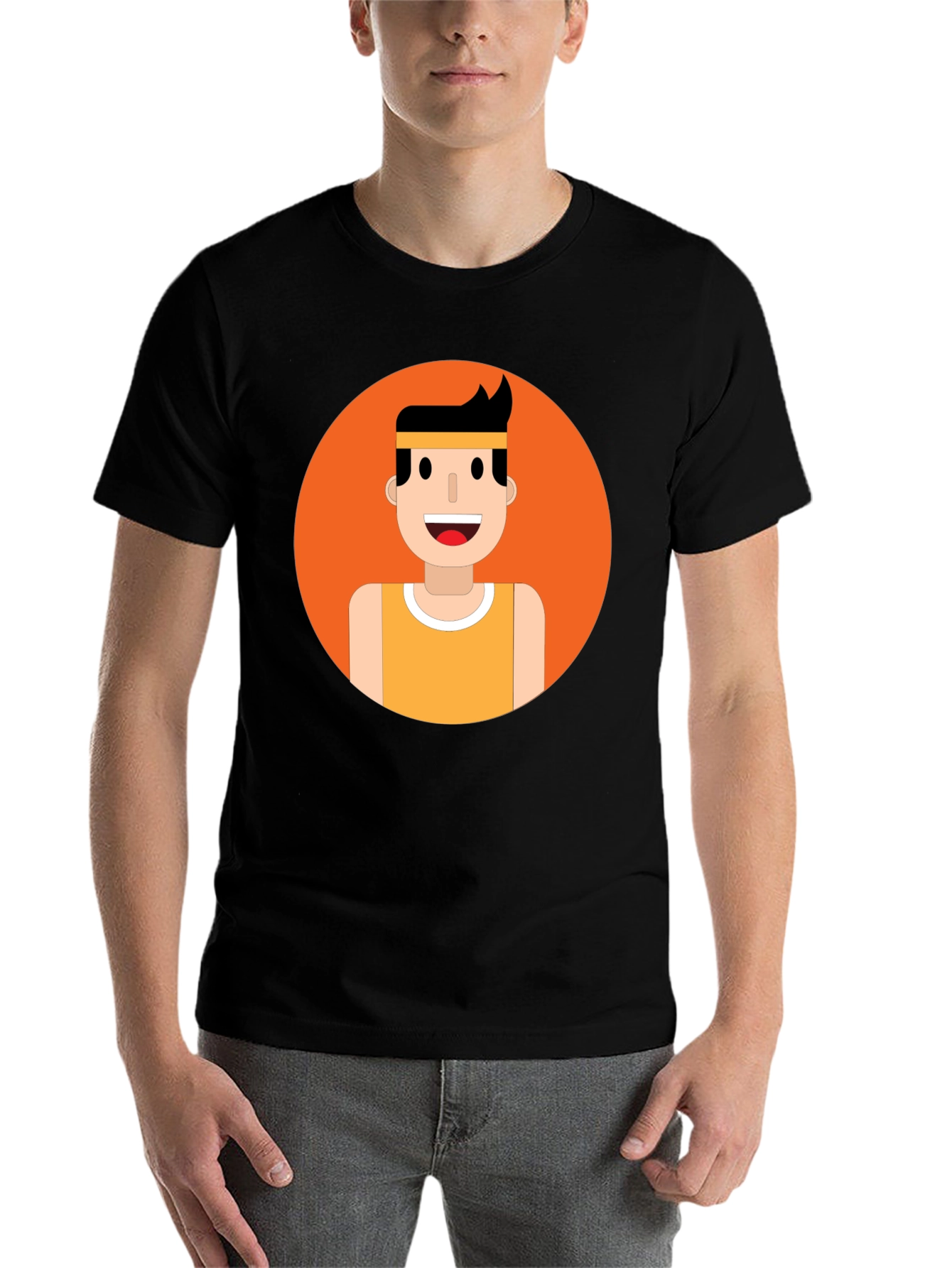 Black Men's Graphic Tee - Smiling Runner Design view 7