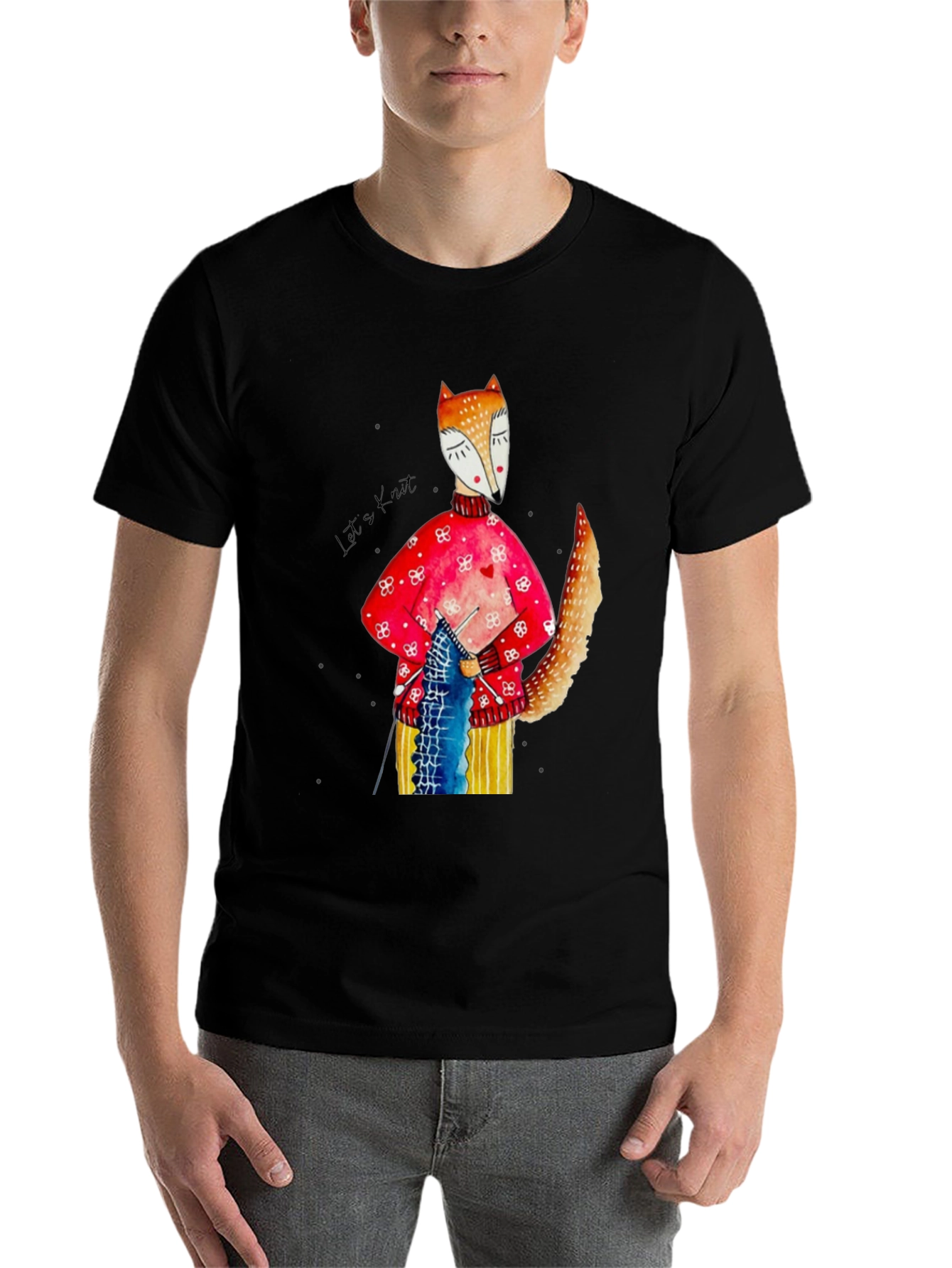 Black Knitting Fox Graphic Tee view 7