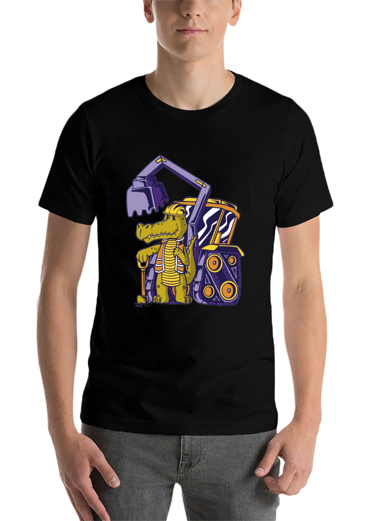 Black Crocodile Excavator T-Shirt - Cartoon Construction Tee view 7