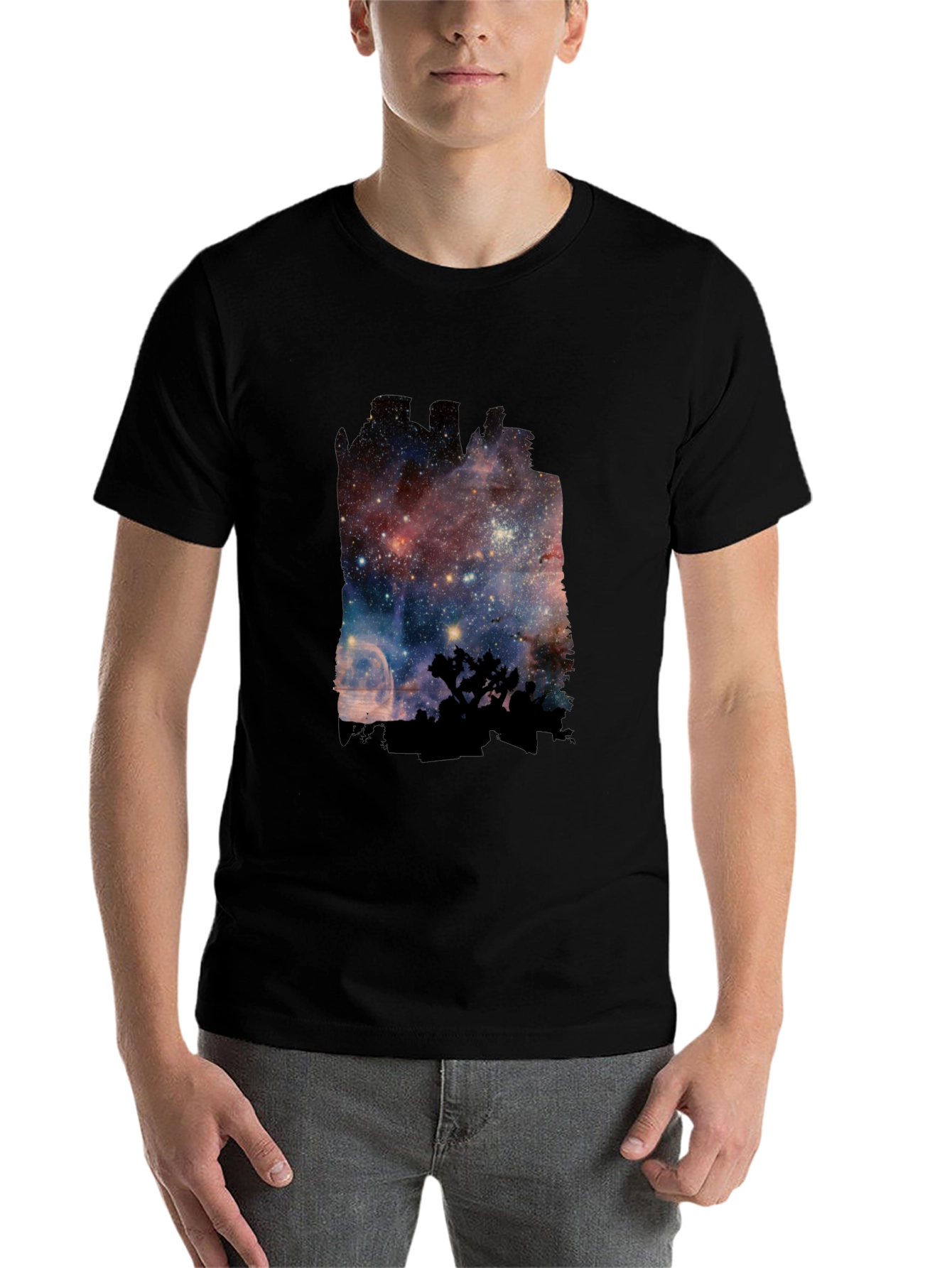 Black Nebula Silhouette T-Shirt - Cosmic Design view 7