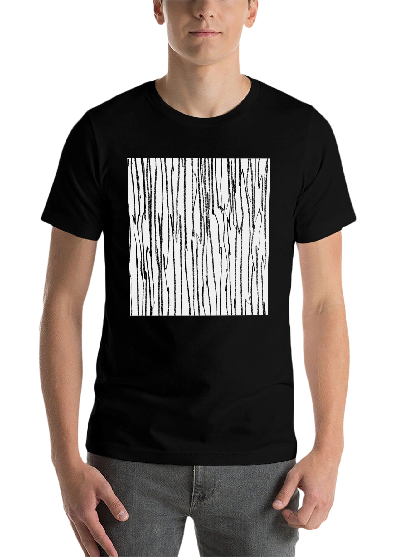 Black Abstract Stripe Print Black Cotton T-Shirt view 7