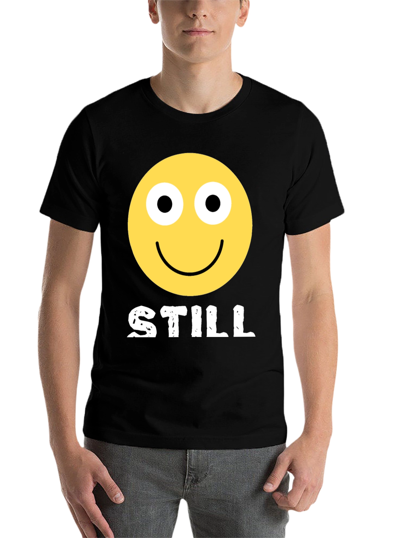Black STILL Smiley Face Graphic Tee - Adult Humor Black T-Shirt view 7