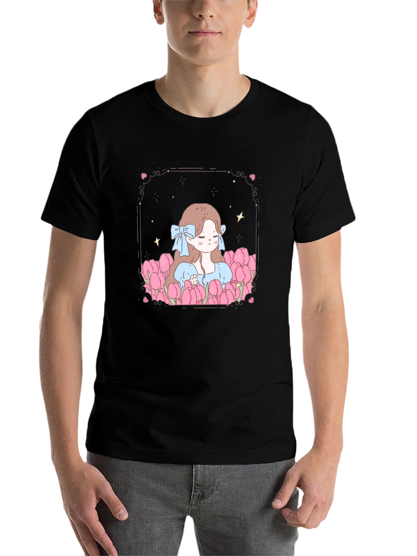 Black Girl in Tulips Black Graphic Tee view 7