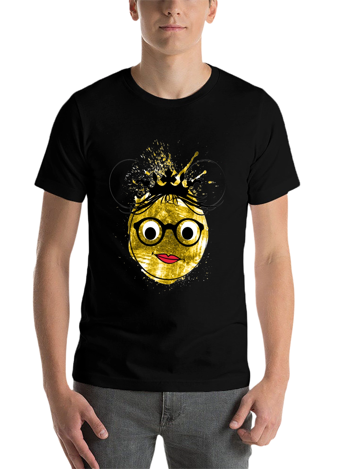 Black Trendy Graphic Tee - Nerdy Queen Emoji Design view 7