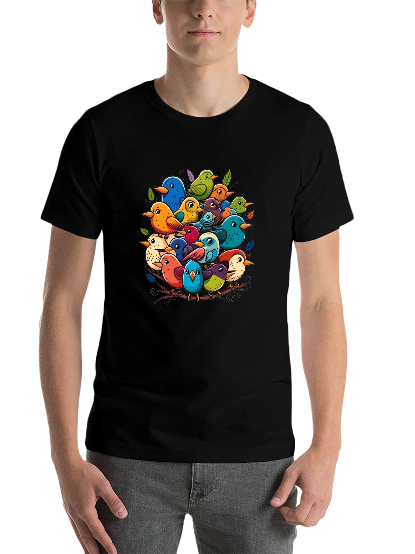 Black Colorful Birds Nest T-Shirt - Nature Lover's Tee view 7