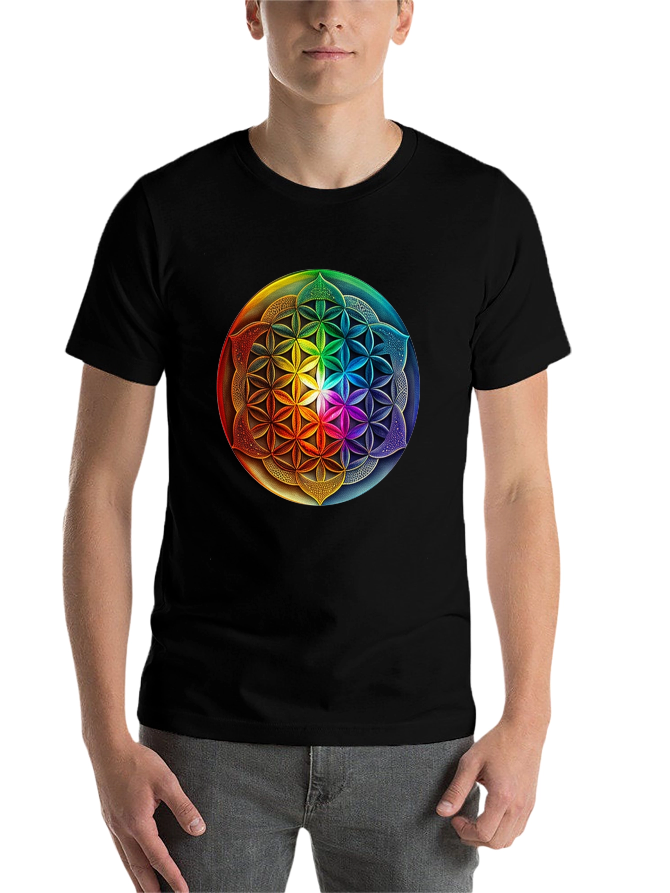 Black Rainbow Flower of Life Graphic Tee view 7
