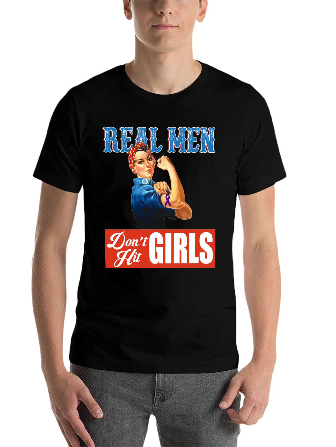 Black Real Men Don't Hit Girls T-Shirt view 7