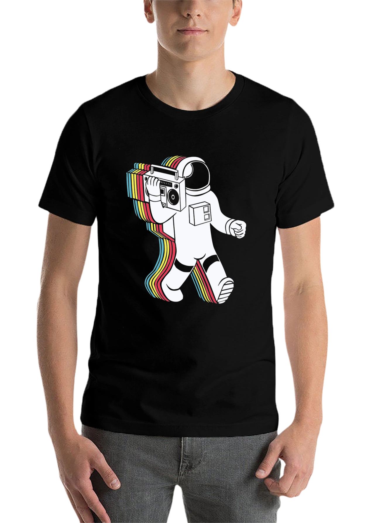 Black Retro Astronaut Boombox Graphic Tee - Black view 7