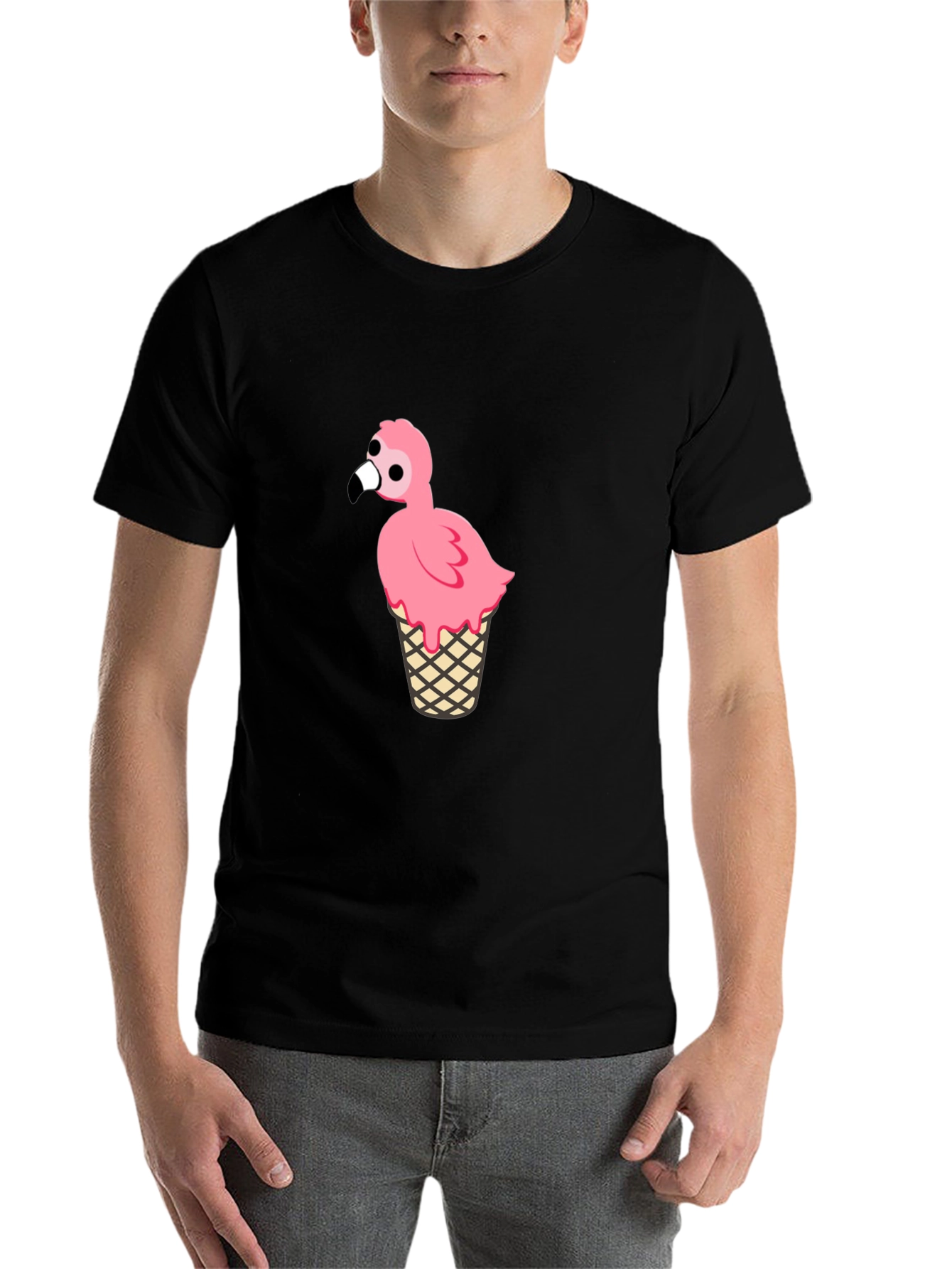 Black Flamingo Ice Cream Cone Graphic Tee view 7