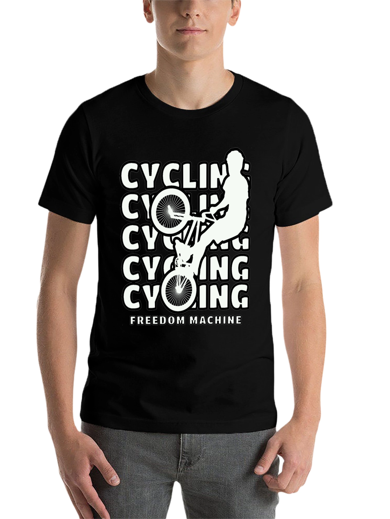 Black Cycling Freedom Machine Black T-Shirt view 7