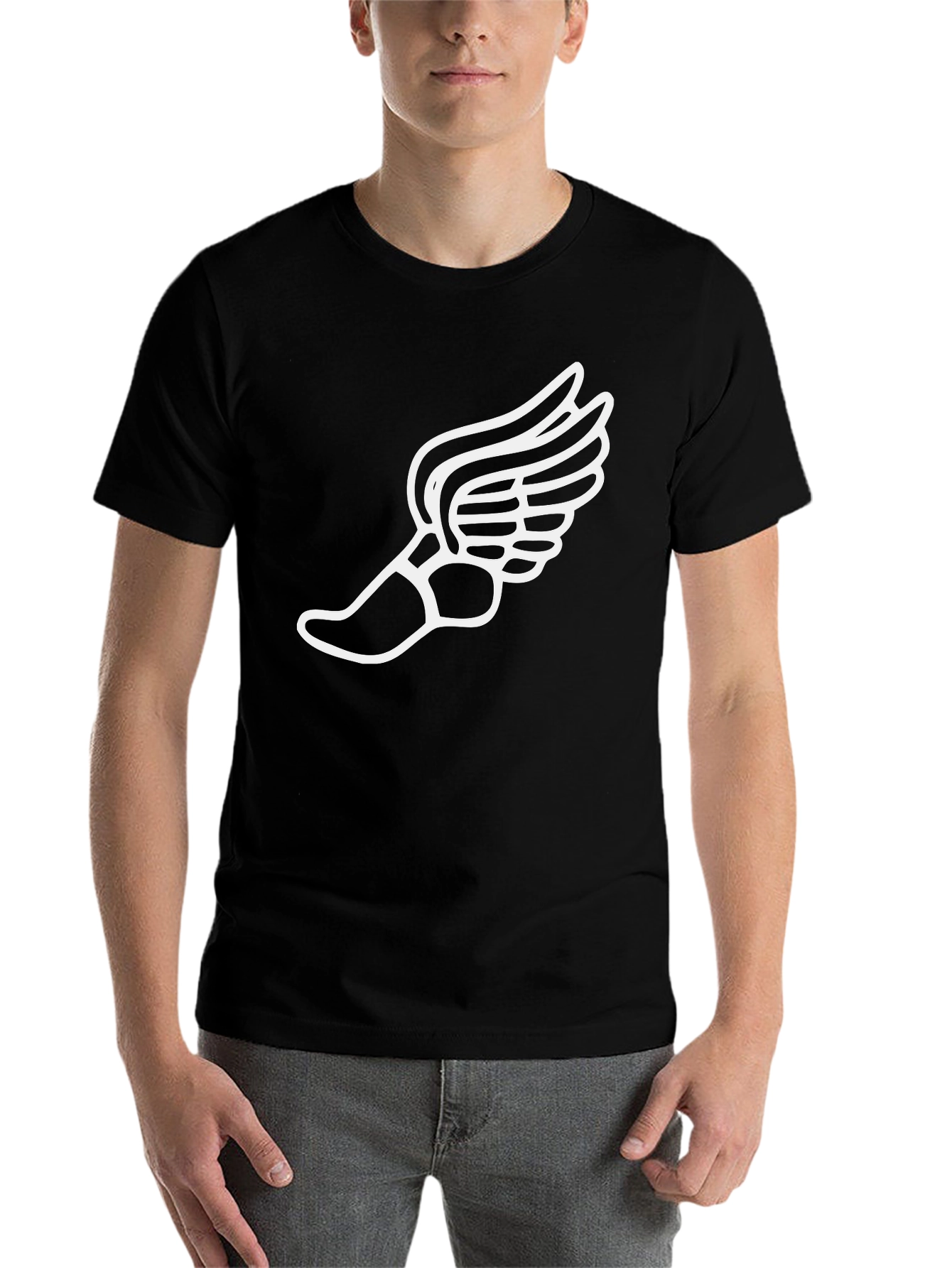 Black Winged Foot Graphic T-Shirt - Black Cotton Tee view 7
