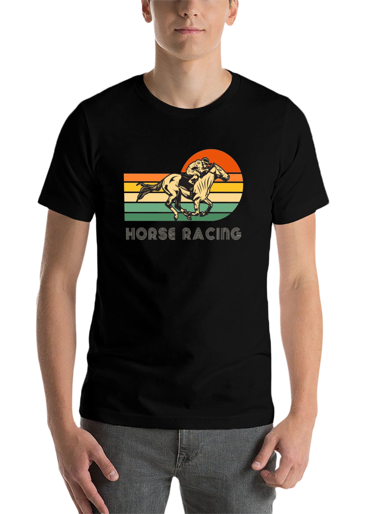 Black Vintage Horse Racing Graphic T-Shirt view 7