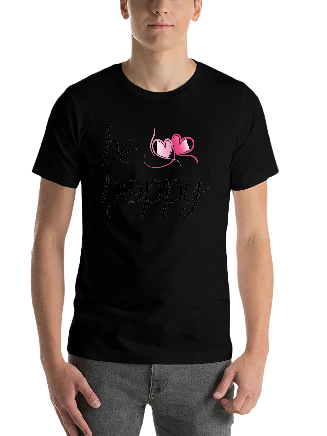 Black Be Happy Heart Tee - Black Graphic T-Shirt view 7