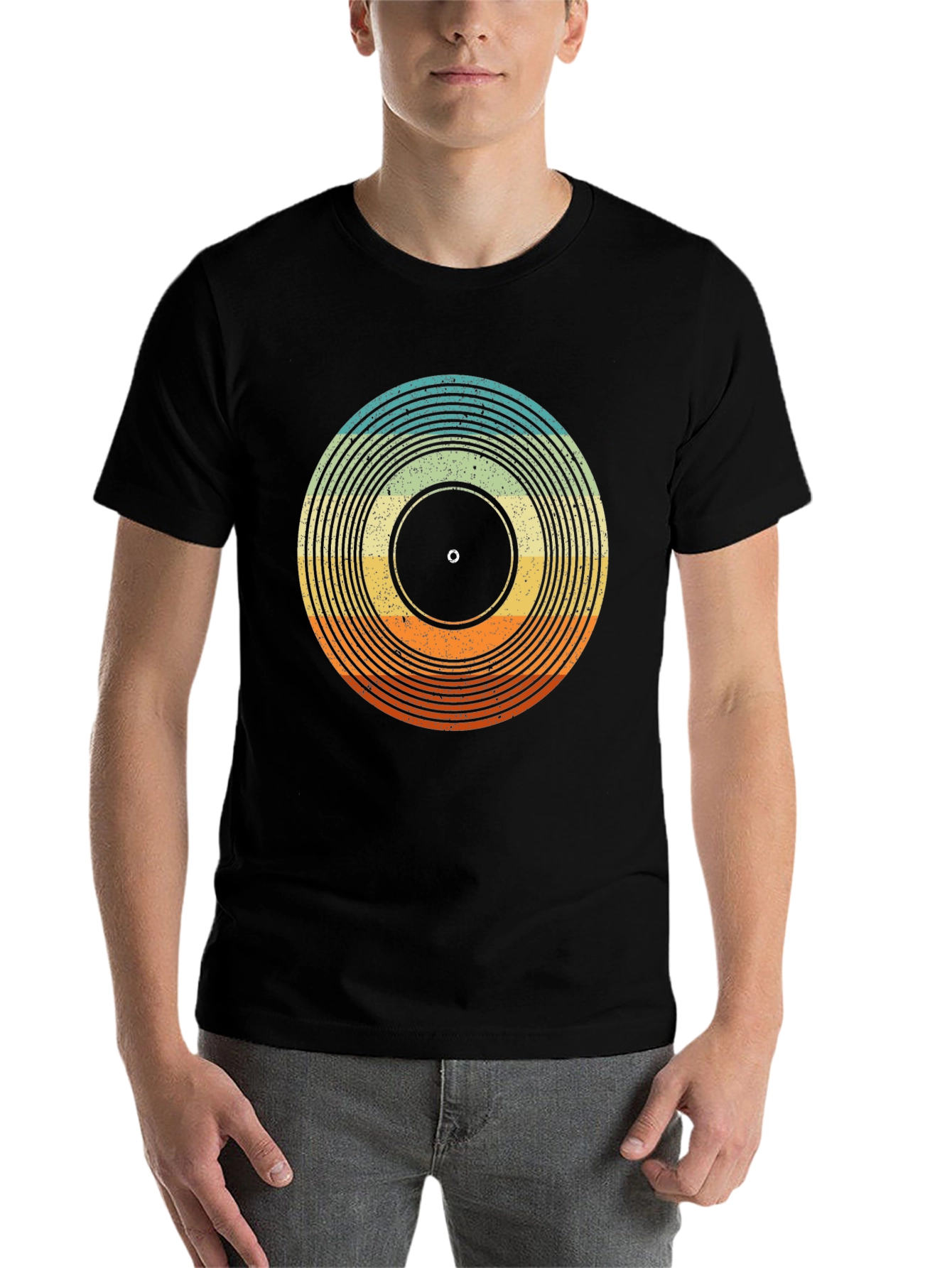 Black Retro Vinyl Record Graphic Tee - Vintage Style Music Lover Shirt view 7