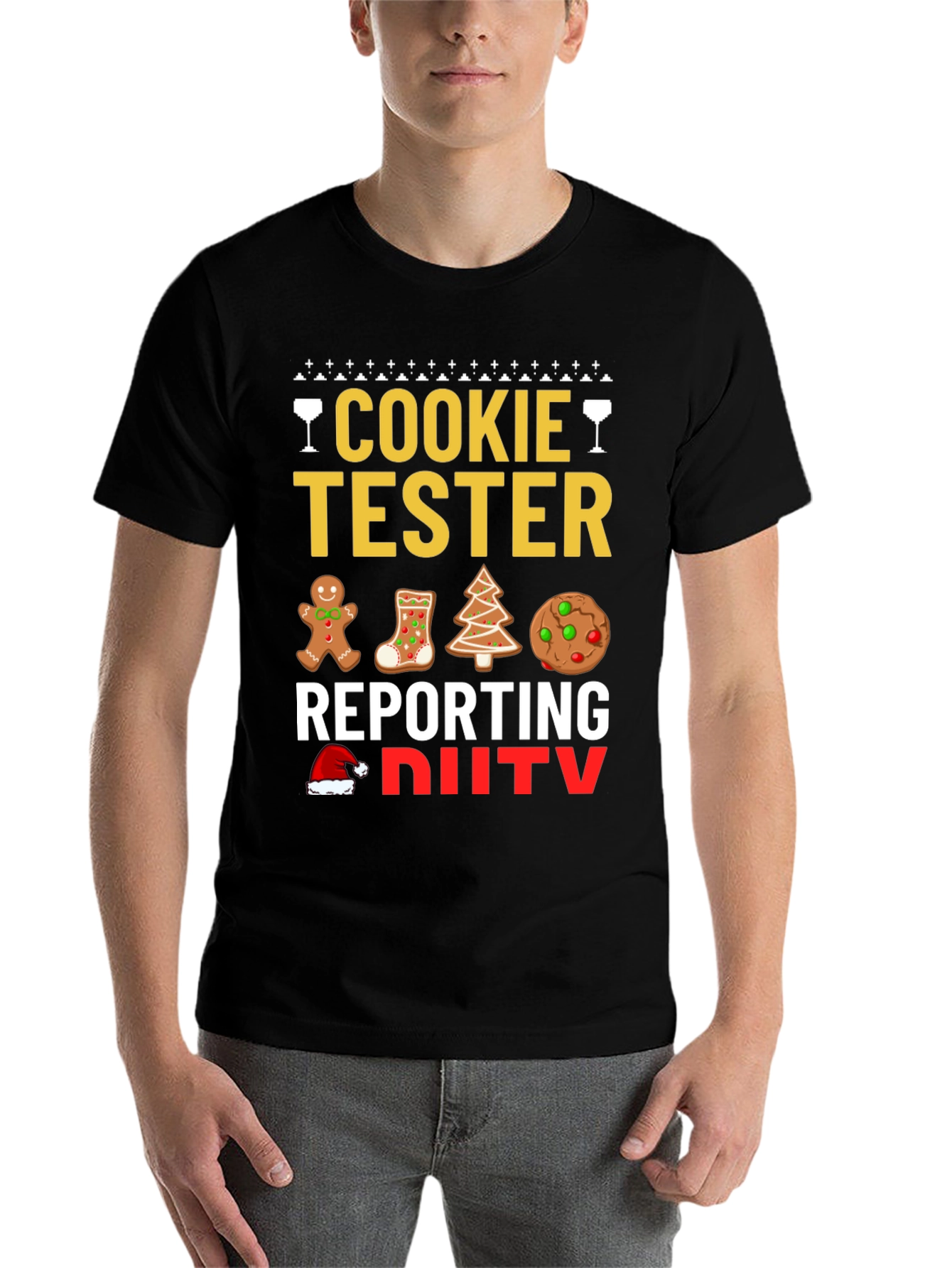 Black Cookie Tester Reporting for Duty Christmas T-Shirt view 7