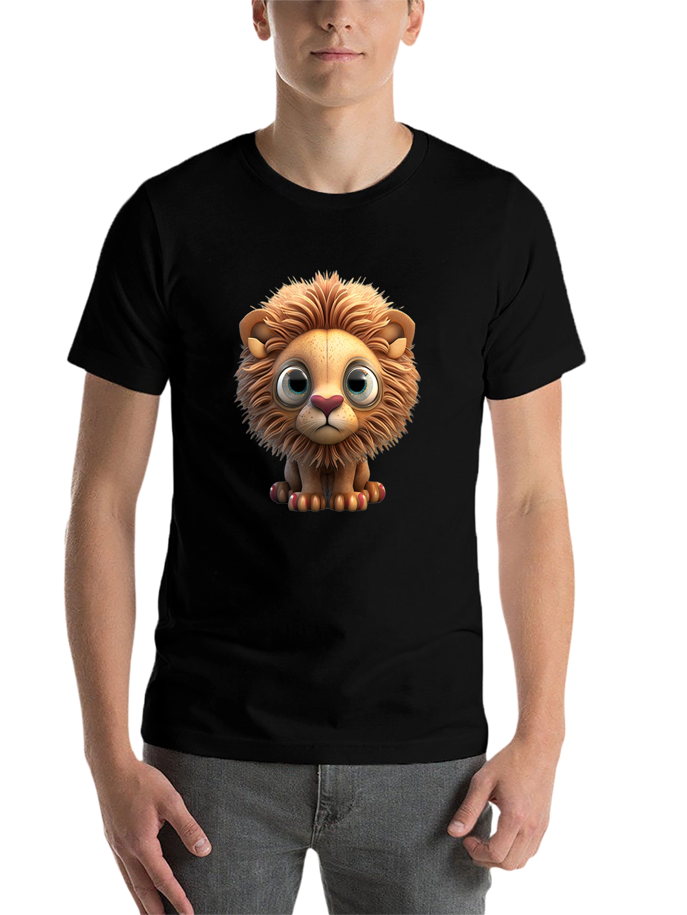 Black Cute Lion Graphic T-Shirt view 7