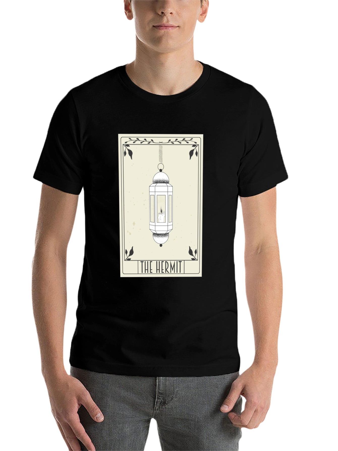 Black The Hermit Tarot Card T-Shirt - Occult Design view 7