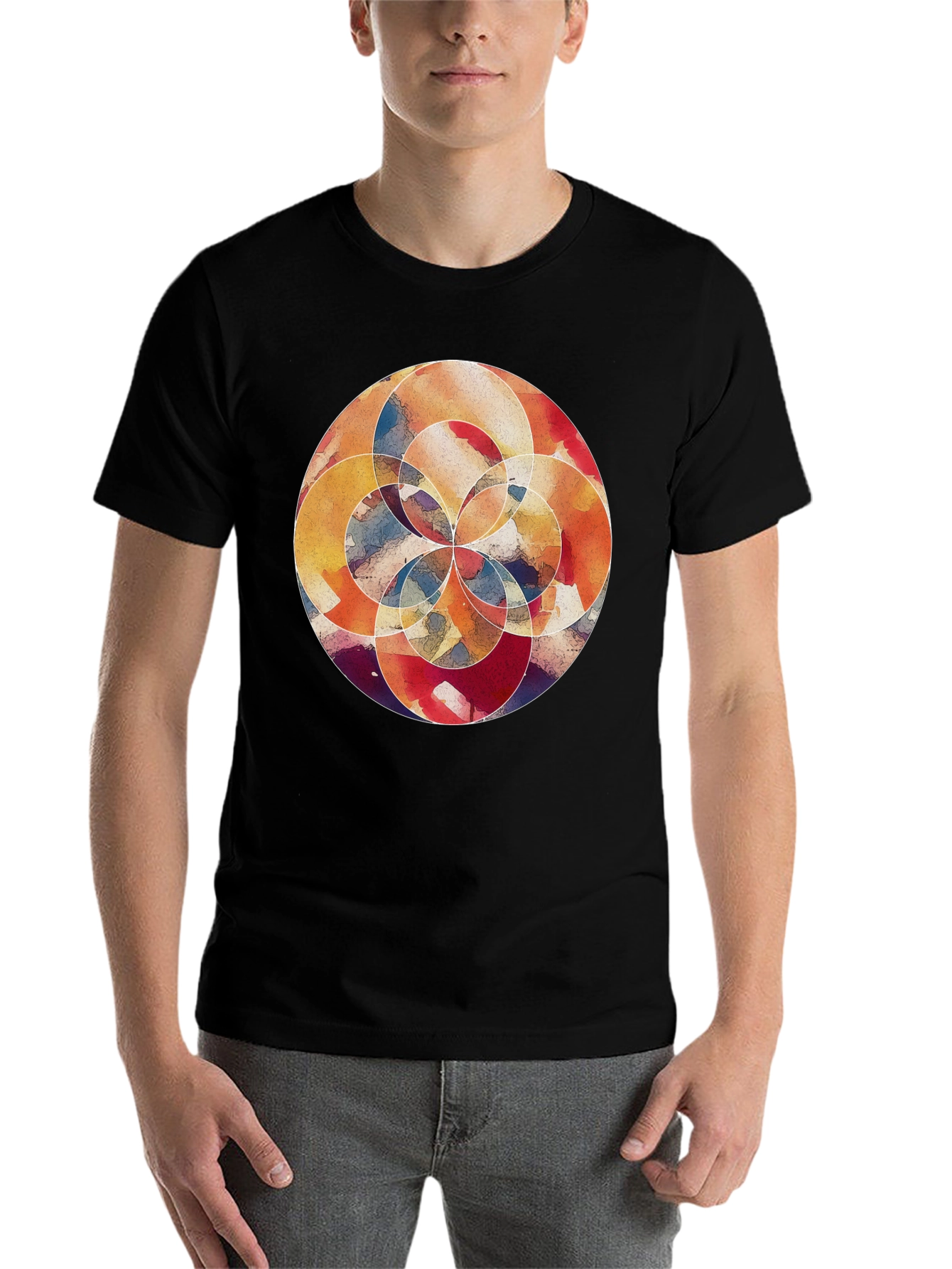 Black Abstract Watercolor Circle Graphic T-Shirt view 7
