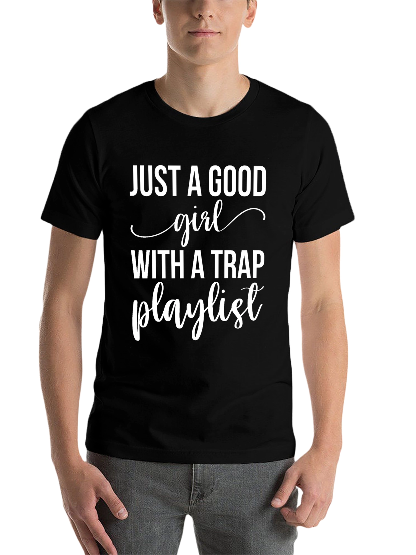Black Good Girl Trap Playlist Black T-Shirt view 7