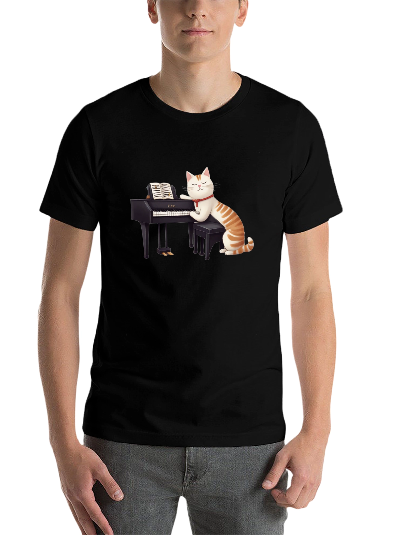 Black Cat Playing Piano T-Shirt - Unique Graphic Tee view 7