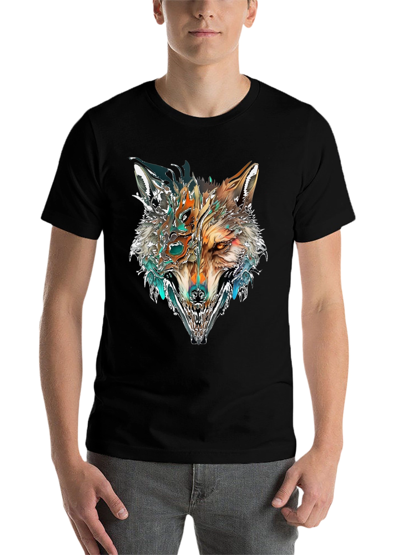 Black Abstract Wolf Graphic T-Shirt - Black view 7