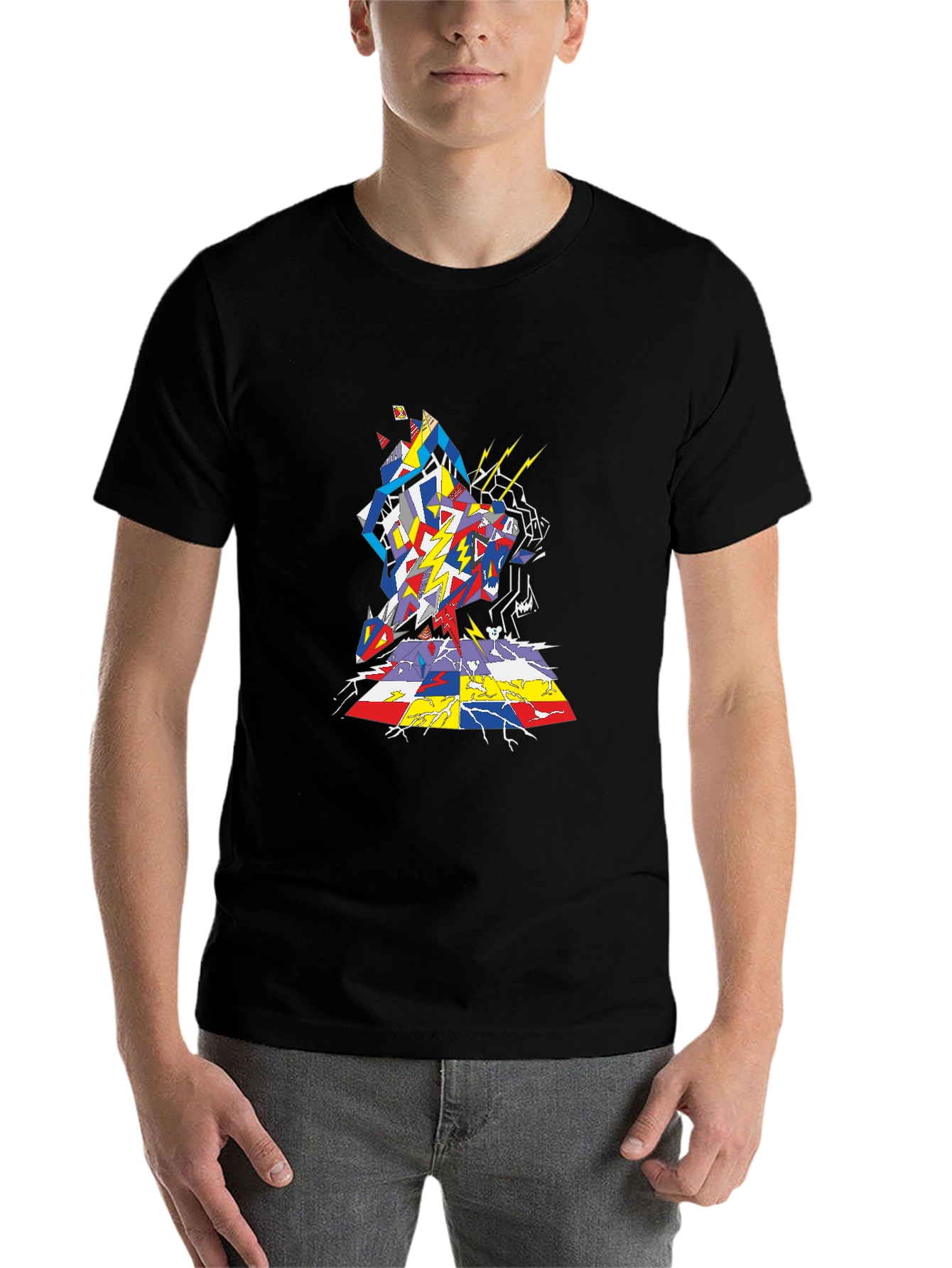 Black Abstract Geometric Graphic Tee - Black view 7