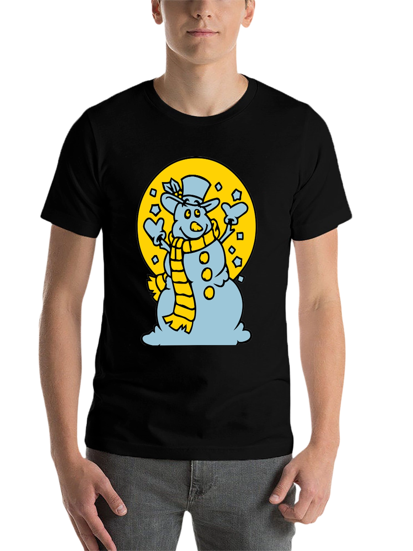 Black Snowman T-Shirt: Festive Holiday Apparel view 7