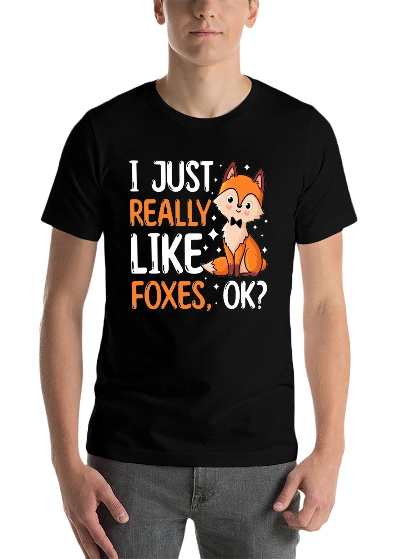 Black Funny Fox Lover T-Shirt - "I Just Really Like Foxes, OK?" view 7