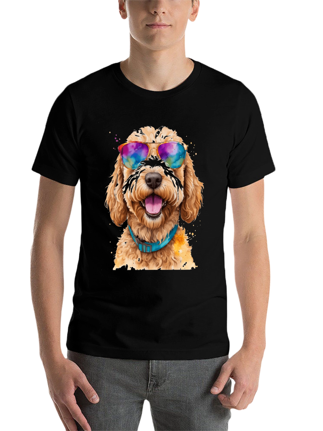 Black Dog with Sunglasses Graphic Tee - Cool Comfort view 7