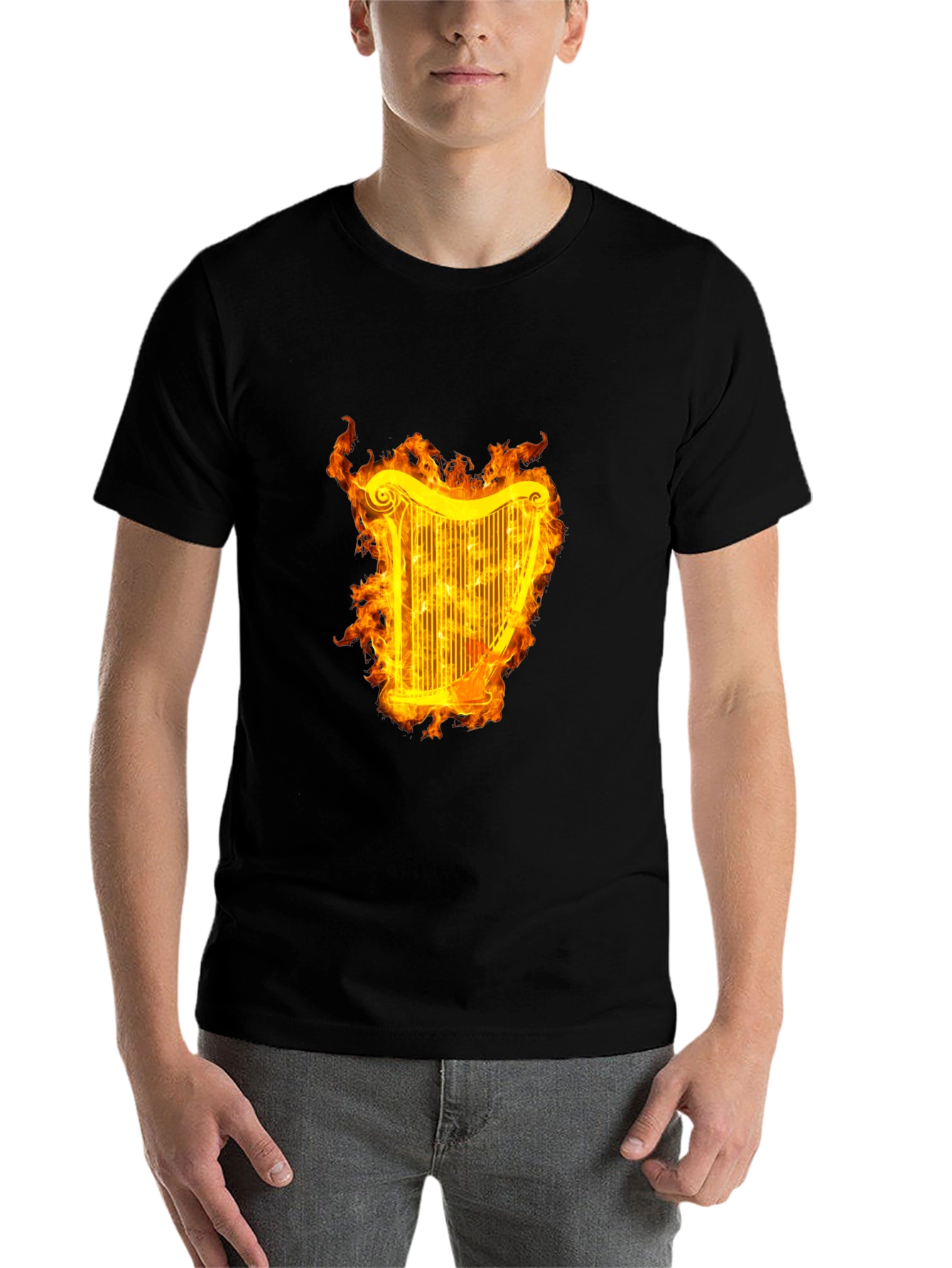 Fiery Harp Graphic Tee - Black Cotton Comfort - 7