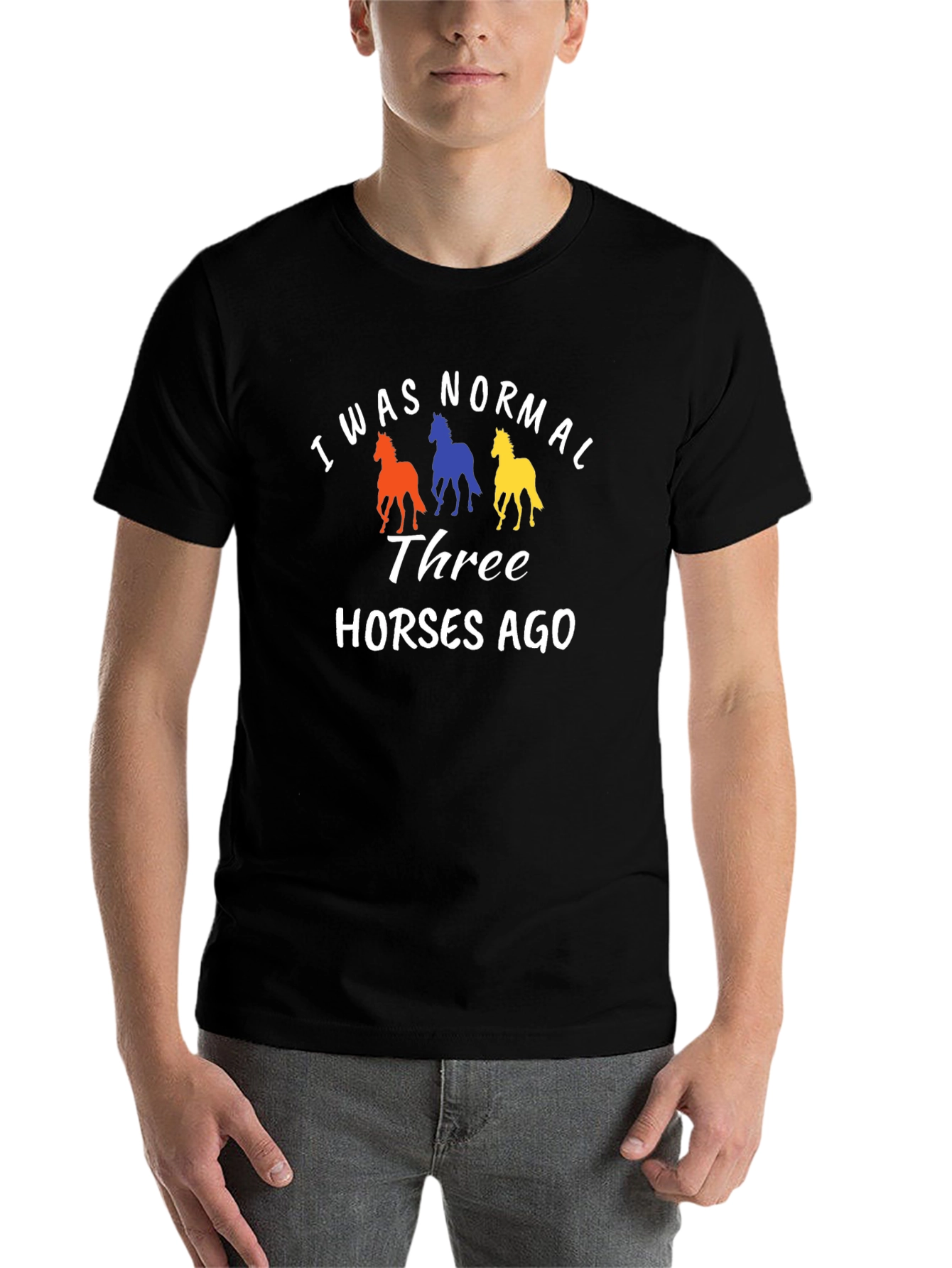 Black Funny "I Was Normal Three Horses Ago" T-Shirt view 7