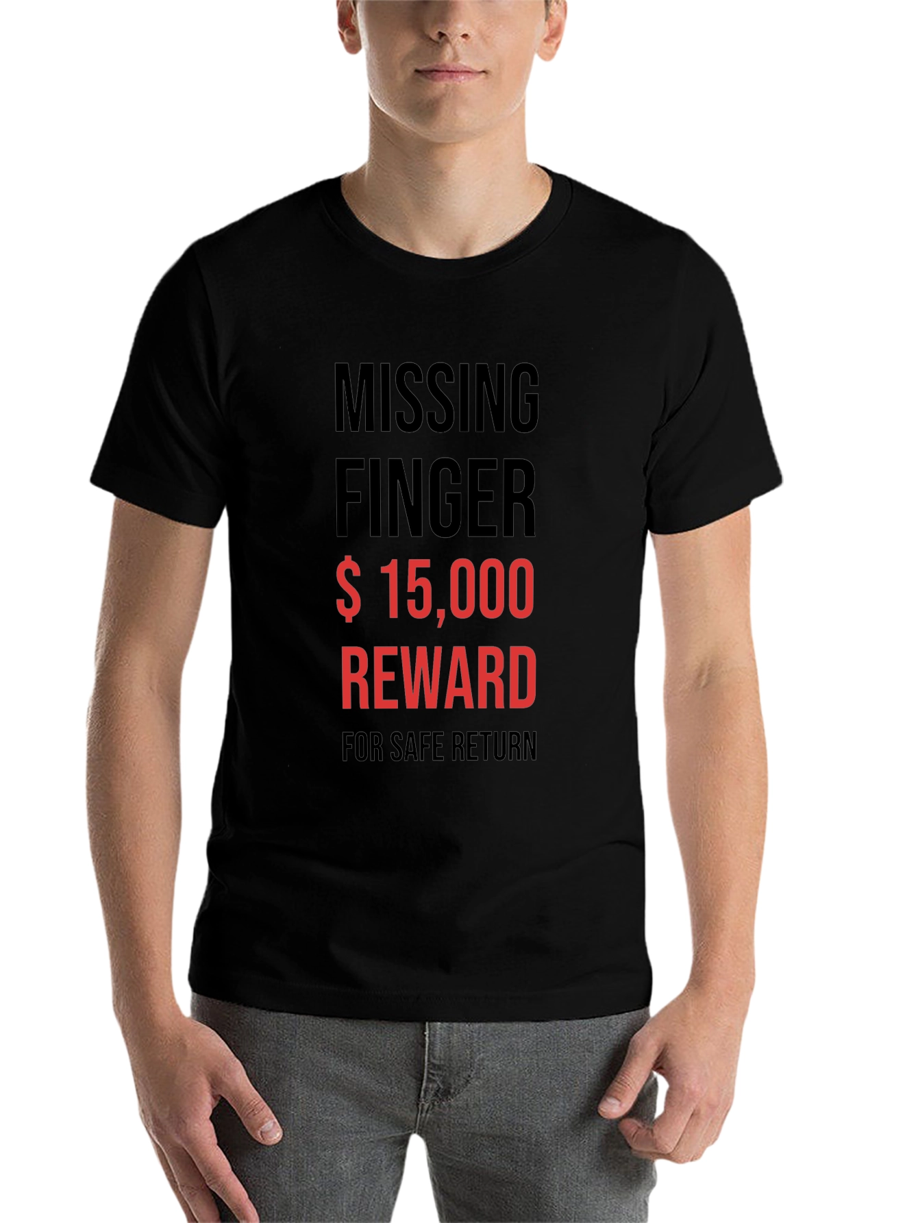 Black Missing Finger Reward Tee - Funny Statement T-Shirt view 7