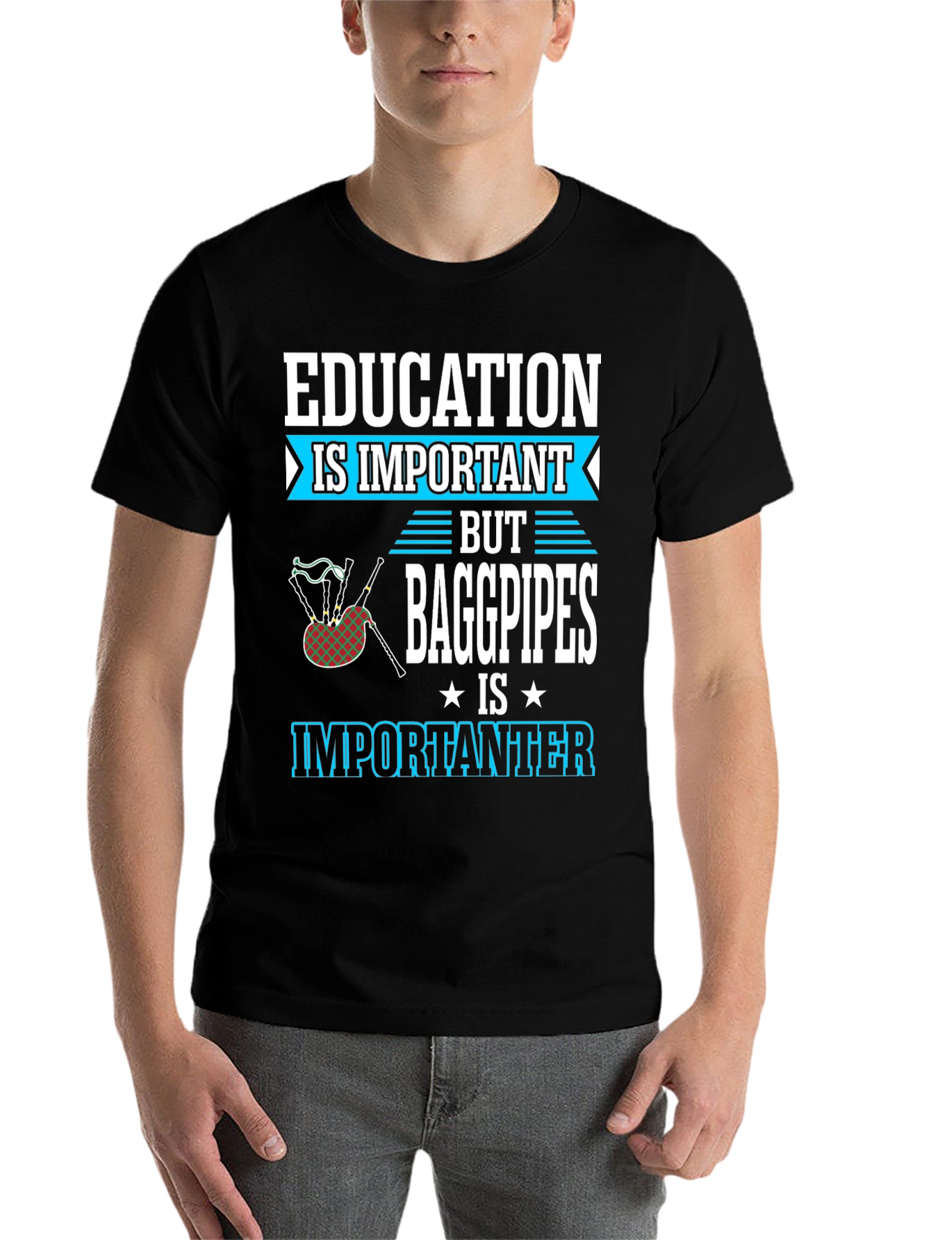Black Education vs Bagpipes T-Shirt - Importanter Funny Tee view 7