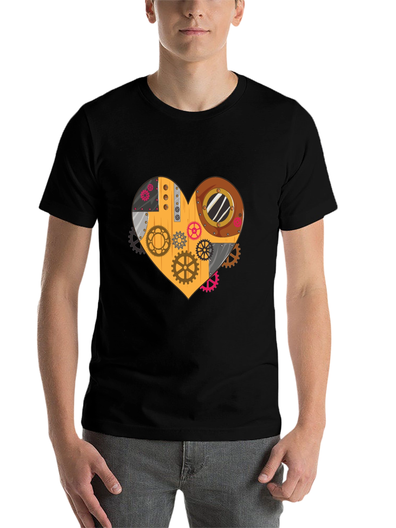 Black Steampunk Heart Gear T-Shirt - Unique Design view 7