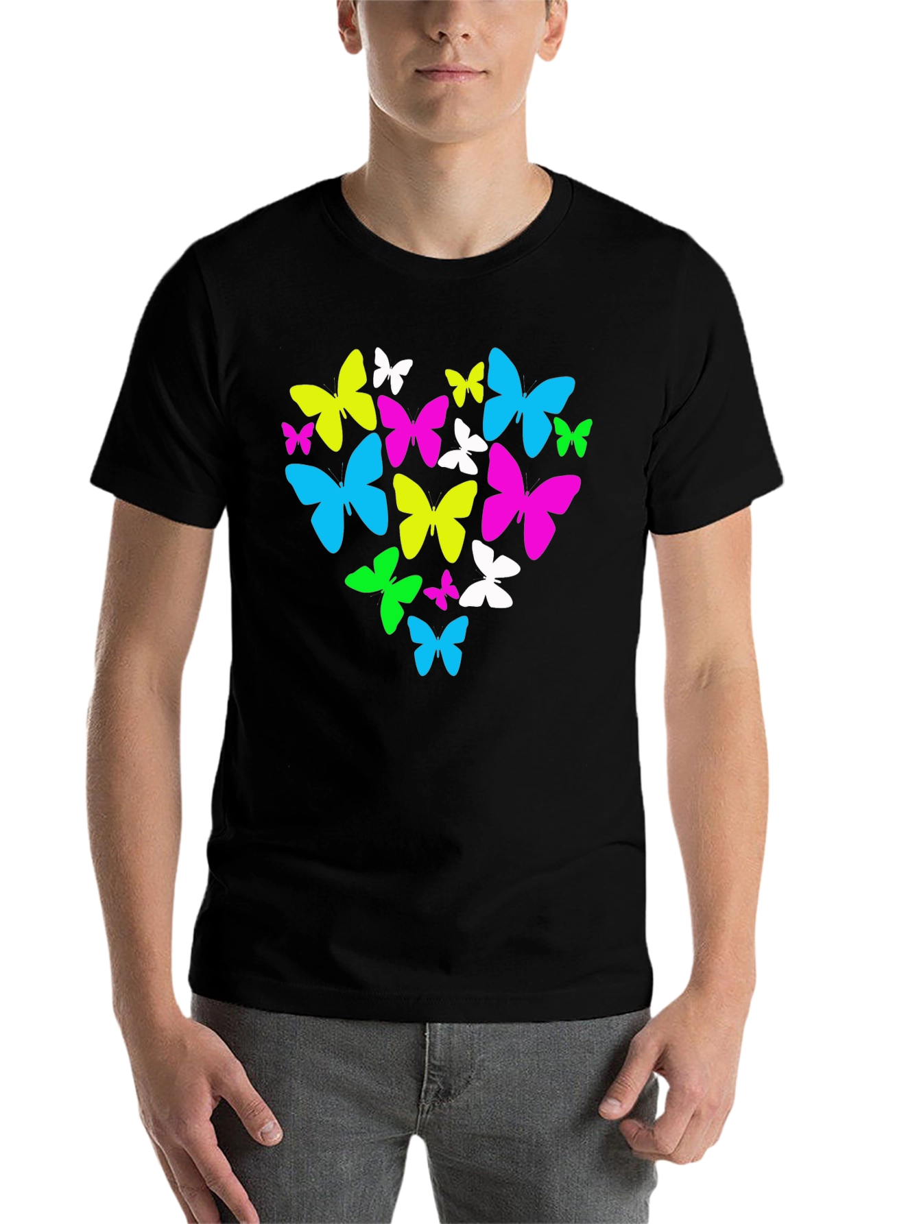 Black Butterfly Heart Graphic T-Shirt - Black view 7