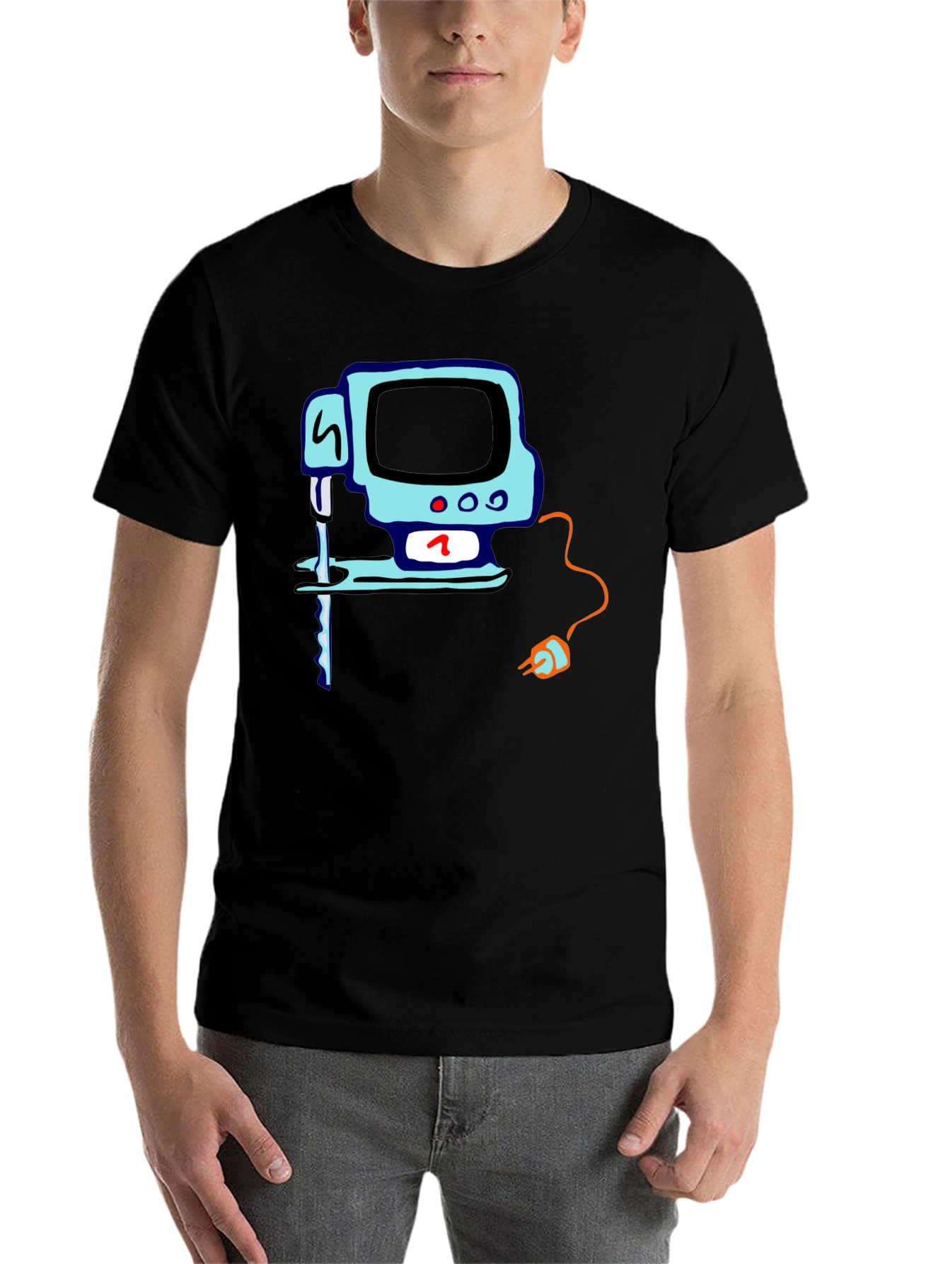 Black Retro Computer T-Shirt - Black Cotton Tee view 7