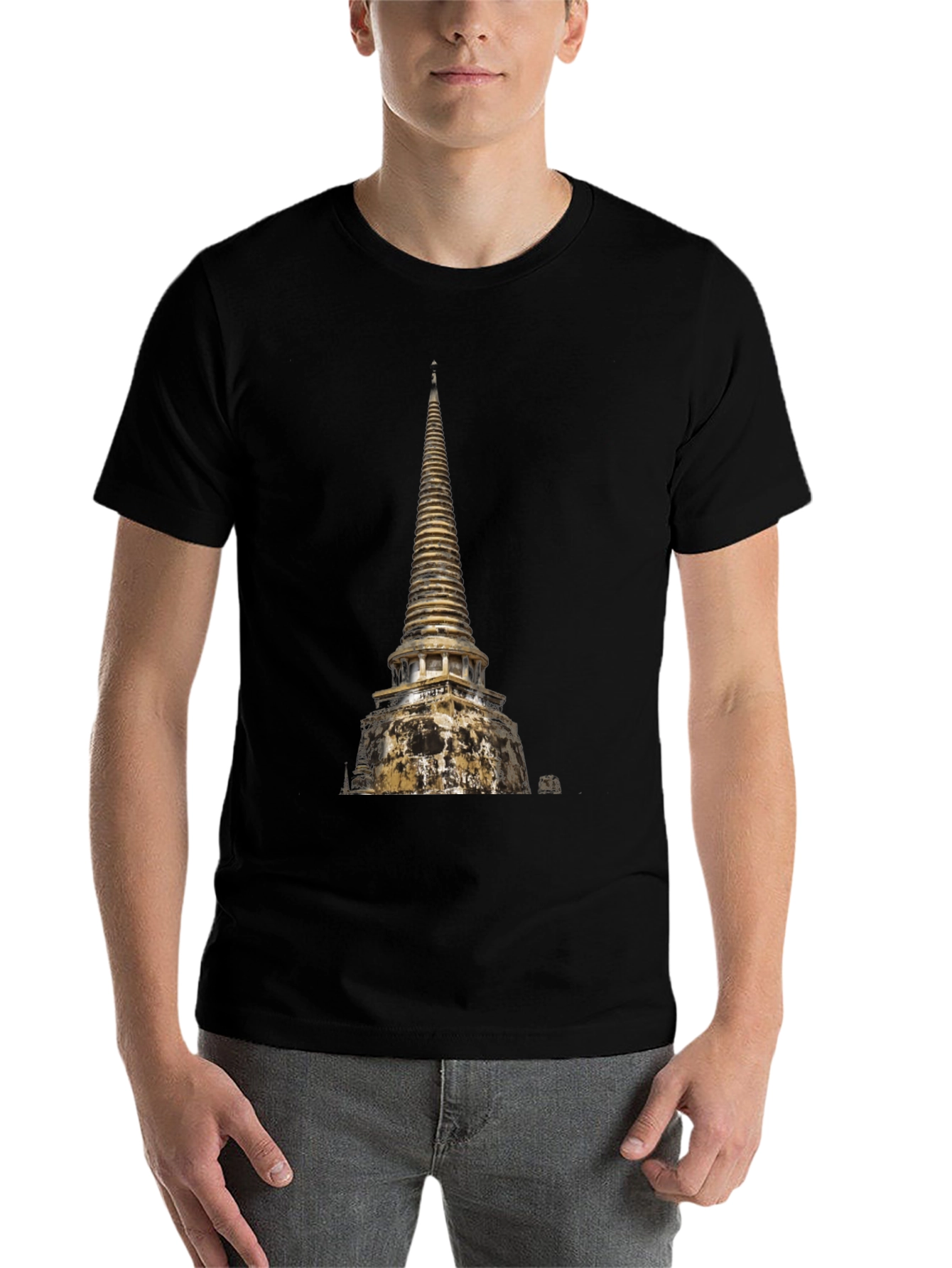 Black Temple Print Black T-Shirt view 7