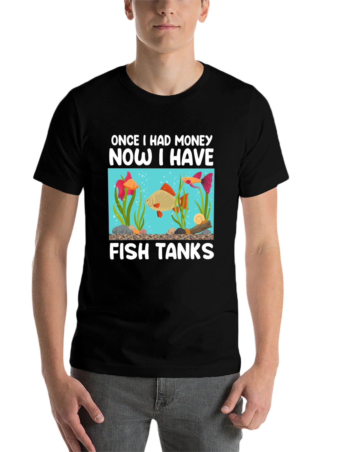 Black Funny Fish Tank T-Shirt: Once I Had Money view 7